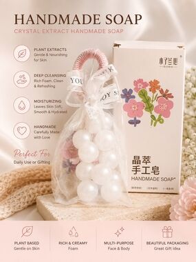🌸 Crystal Handmade Soap Gift Set with Soap Saver Bag | New